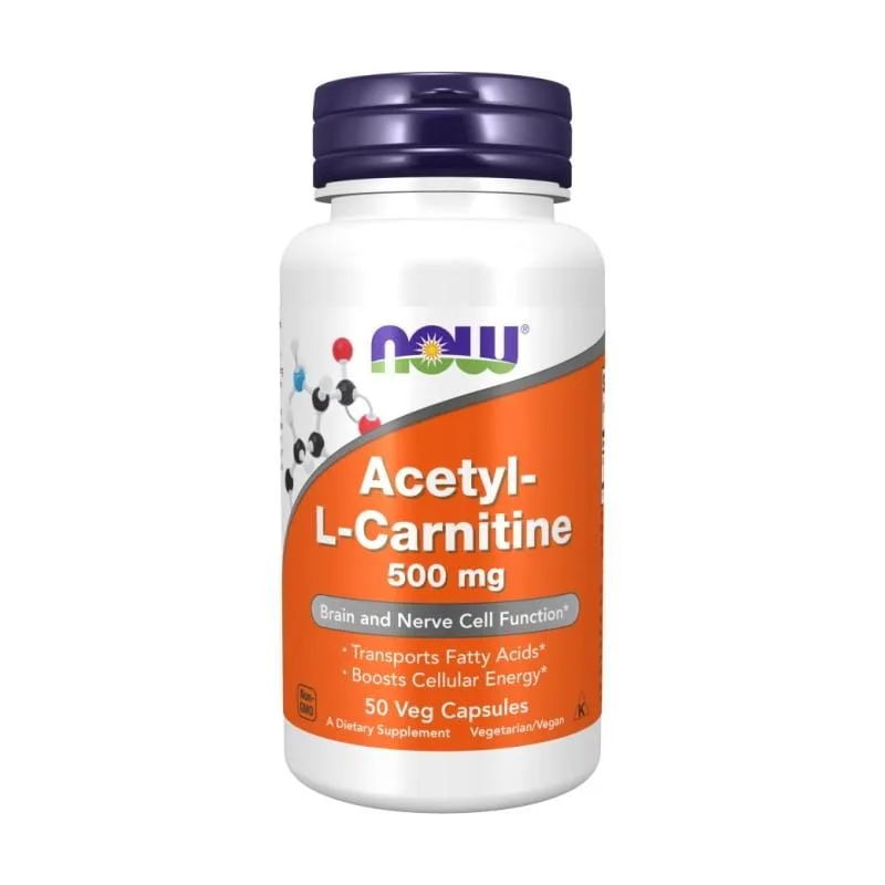 Ацетил-L-карнитин NOW, 500 mg (50 капсули)