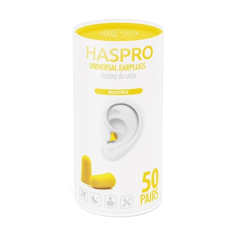 Тапи за уши от пяна Tube50 - жълт цвят, Haspro (100 броя)